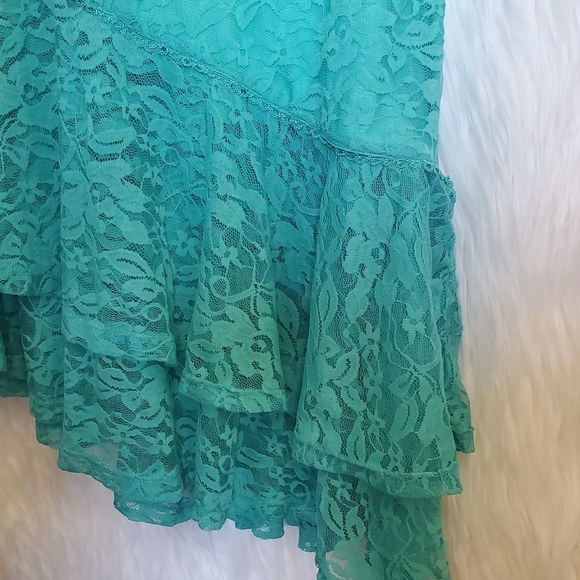 BEBE Teal Turquoise Lace Assymetrical Mermaid Midi Skirt - Size XXS, 00 - Picture 5 of 6